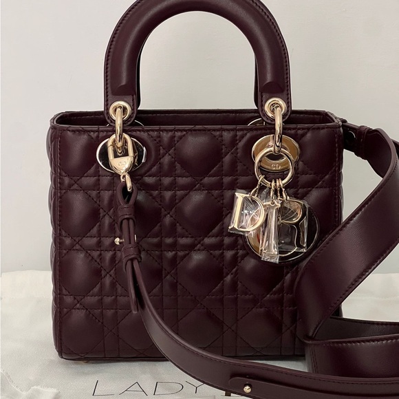 Christion Dior Lady Deep Burgundy Quilted Leather Lady Small ABC Rouge noir - Picture 3 of 11